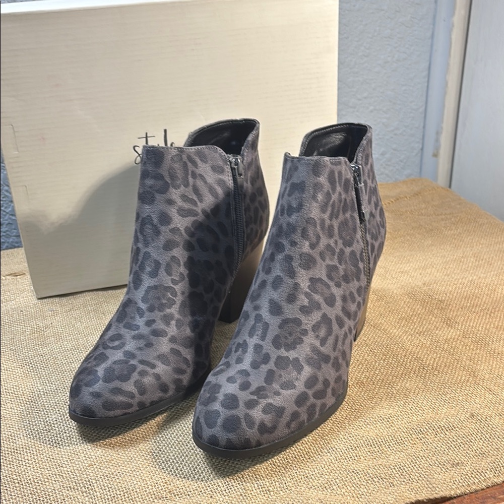 Style & Co. Gray Leopard Ankle Booties